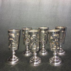 Vintage (Post -1940s) set of 6 TAXCO Mexico Sterling Silver Cordial Glasses